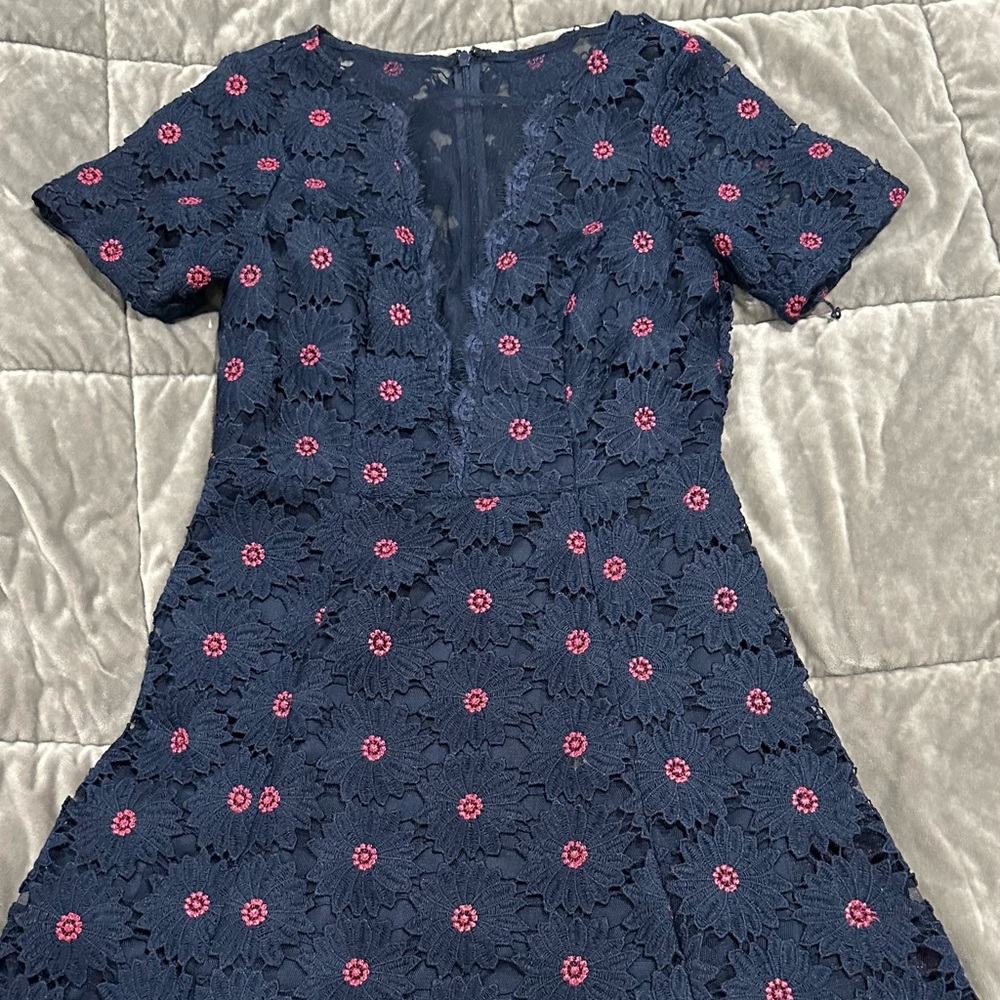 Adrianna Papell 
Navy Blue Floral Lace Dress